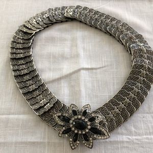 STRETCH “SILVER” BELT WITH REMOVABLE FLOWER RHINESTONE BUCKLE
